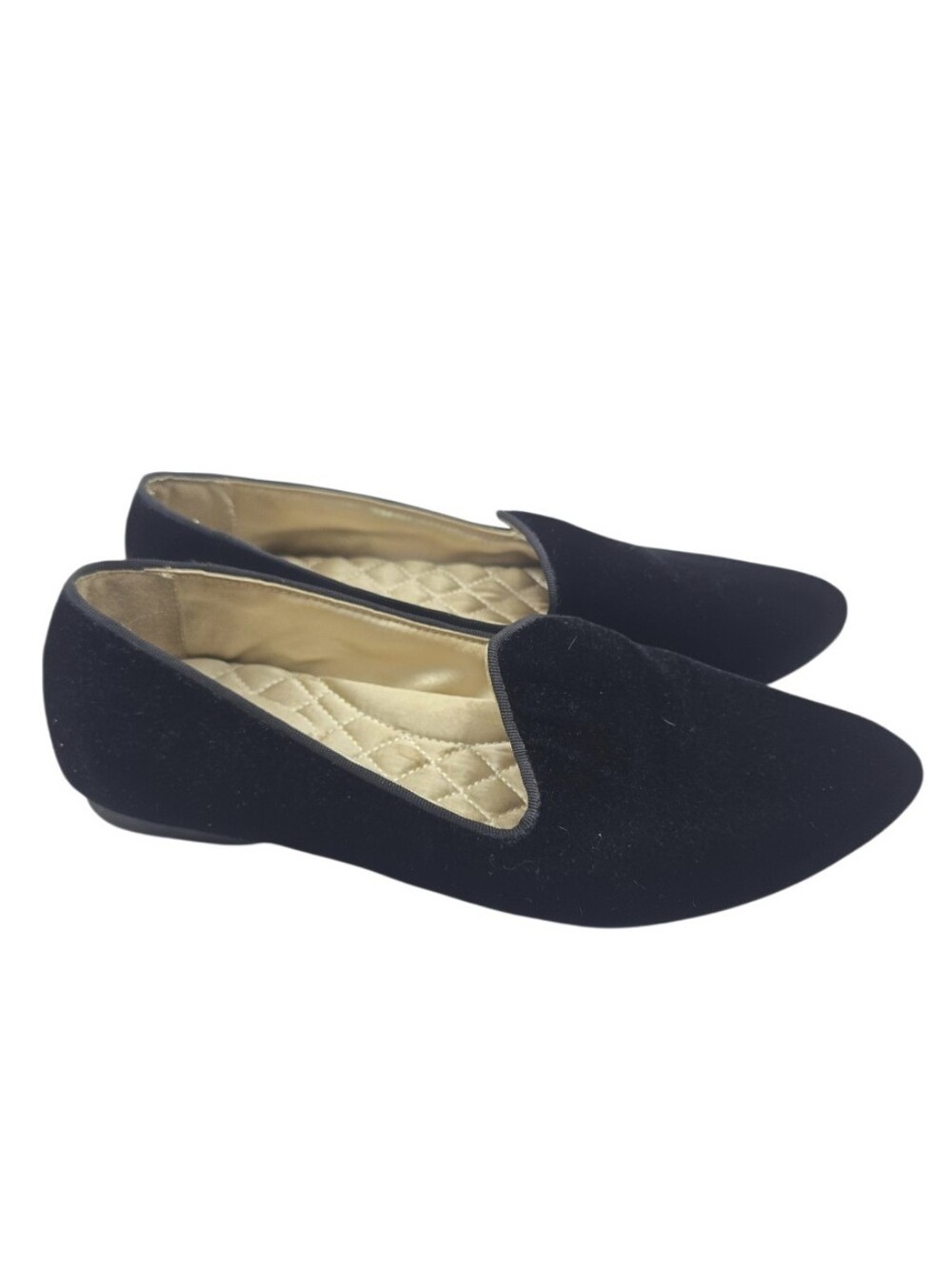Birdies The Heron Black Flats Velvet Slip-On Gold Quilted Insole